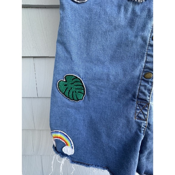 FARM Rio Denim Patch Romper (XS/P) –‎ Rare – Needs Crotch Repair – Raw Hem - Picture 8 of 14